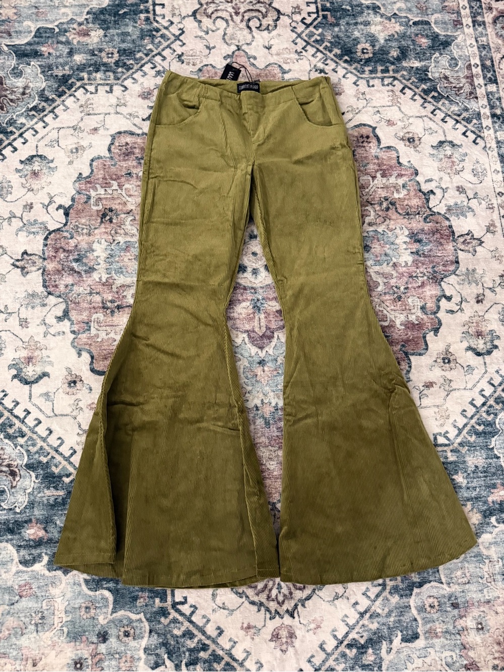 Current Mood Olive Corduroy High-Rise Flare Pants